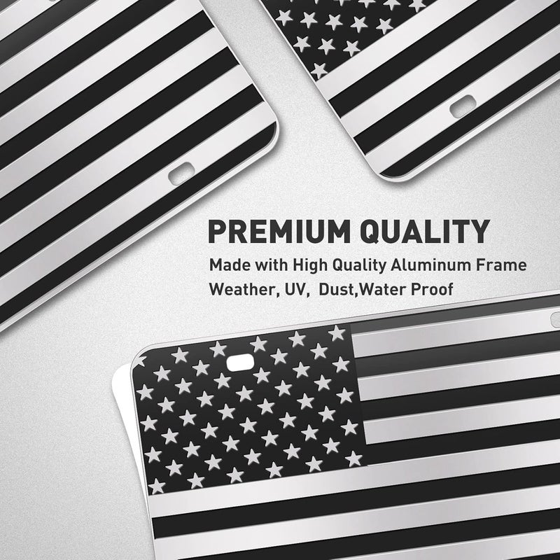 WYHCauto American Flag License Plate, Black Decoration Front Flag License Plates with 4 Holes, Aluminum Metal 3D Embossed US License Plate with Screws Caps, 6 * 12 inches Car Decor Accessory - Image 3